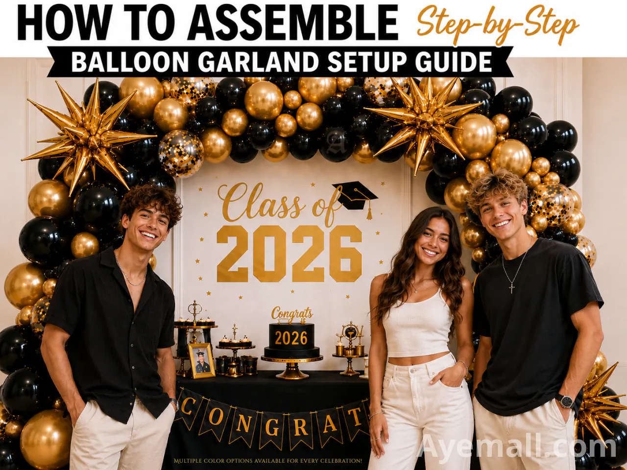 How to Assemble a Balloon Garland – Step-by-Step Setup Guide for the Black & Gold Balloon Arch Kit (available in multiple colors)